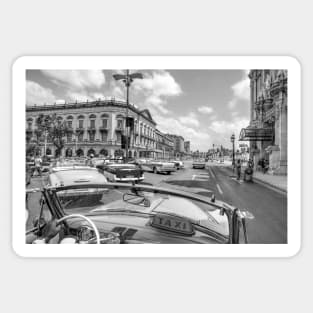 Pink Cadillac, Havana Taxi Ride Black And White Sticker